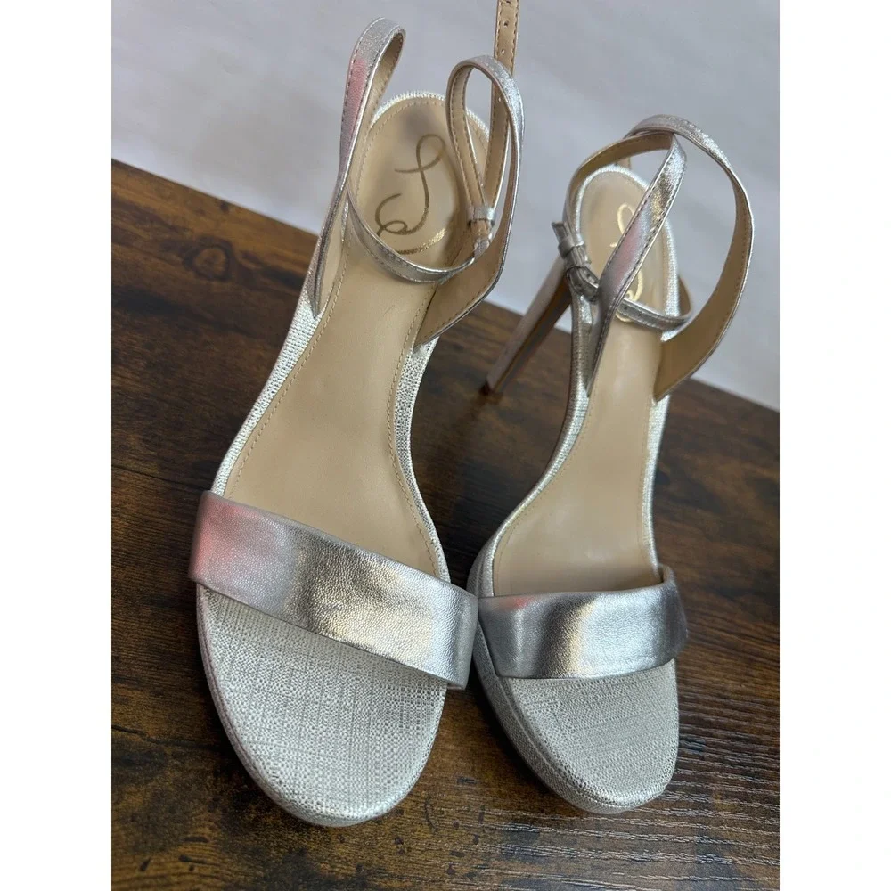 Sam Edelman Leather Jade Silver Metallic Platform Stiletto Pumps Size 11 M Heels - Picture 7 of 16